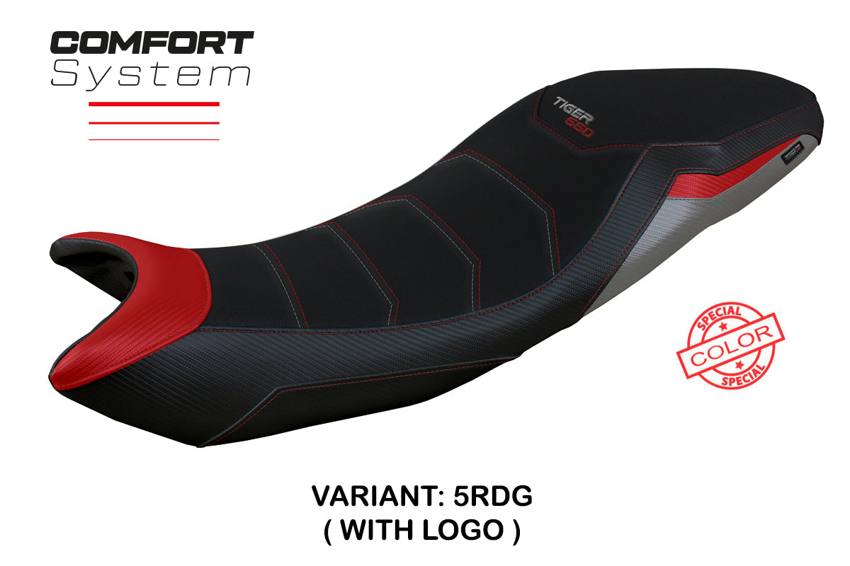Triumph Tiger 660 2021-2025 Seat Cover Tappezzeria Italia Comfort in Red Grey and Black