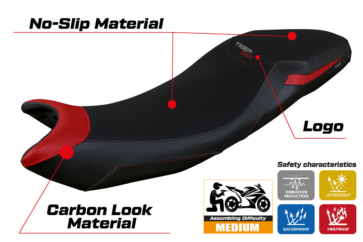 Triumph Tiger 660 2021-2025 Seat Cover Tappezzeria Italia in Red and Black