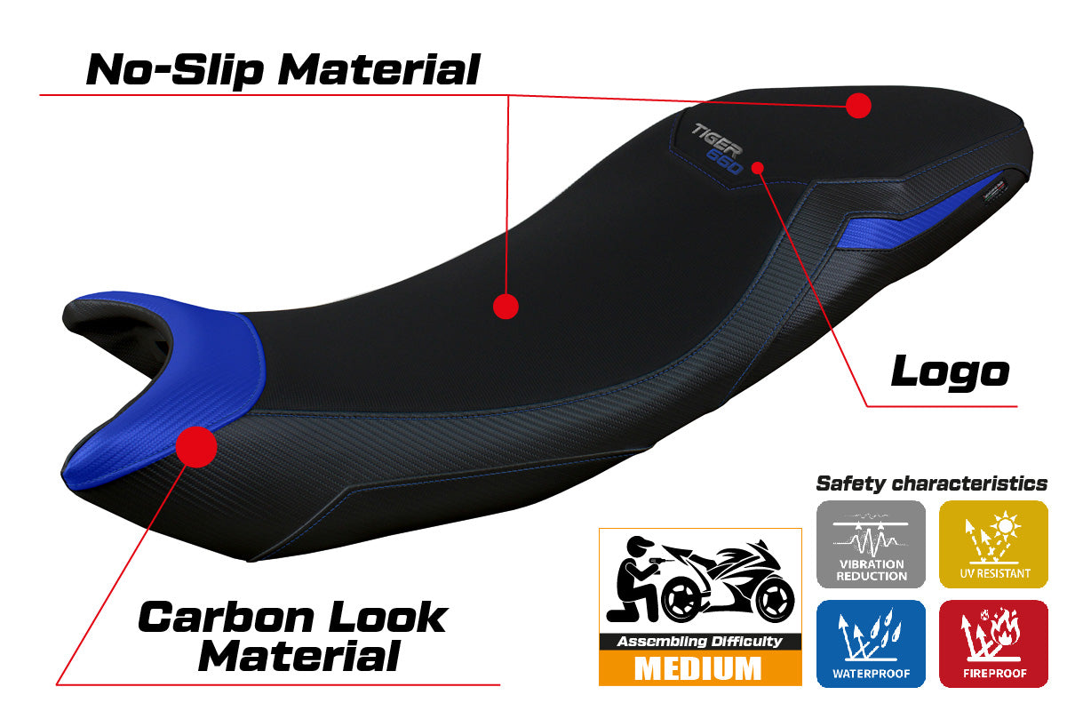 Triumph Tiger 660 2021-2025 Seat Cover Tappezzeria Italia in Blue and Black