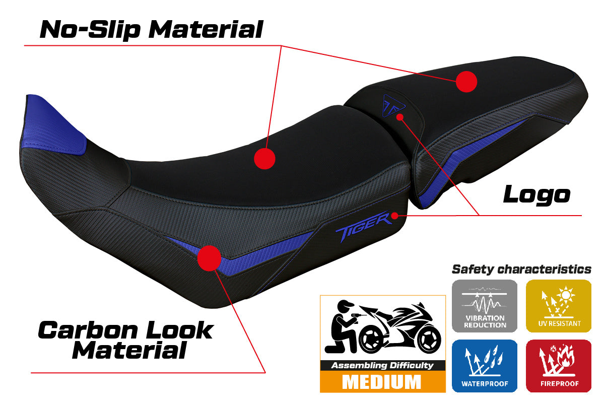 Triumph Tiger 900 2020-2023 Seat Cover Tappezzeria Italia in Blue and Black