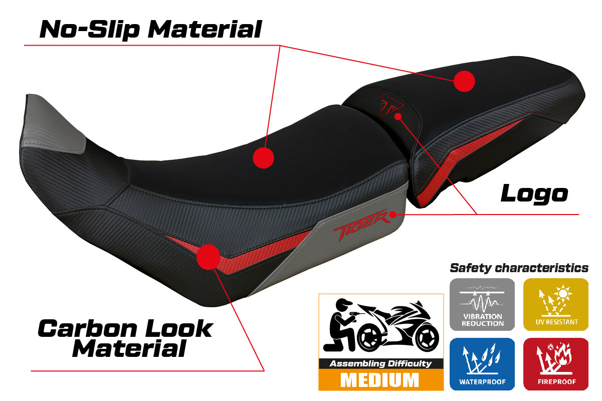 Triumph Tiger 900 2020-2023 Seat Cover Tappezzeria Italia in Grey Red and Black