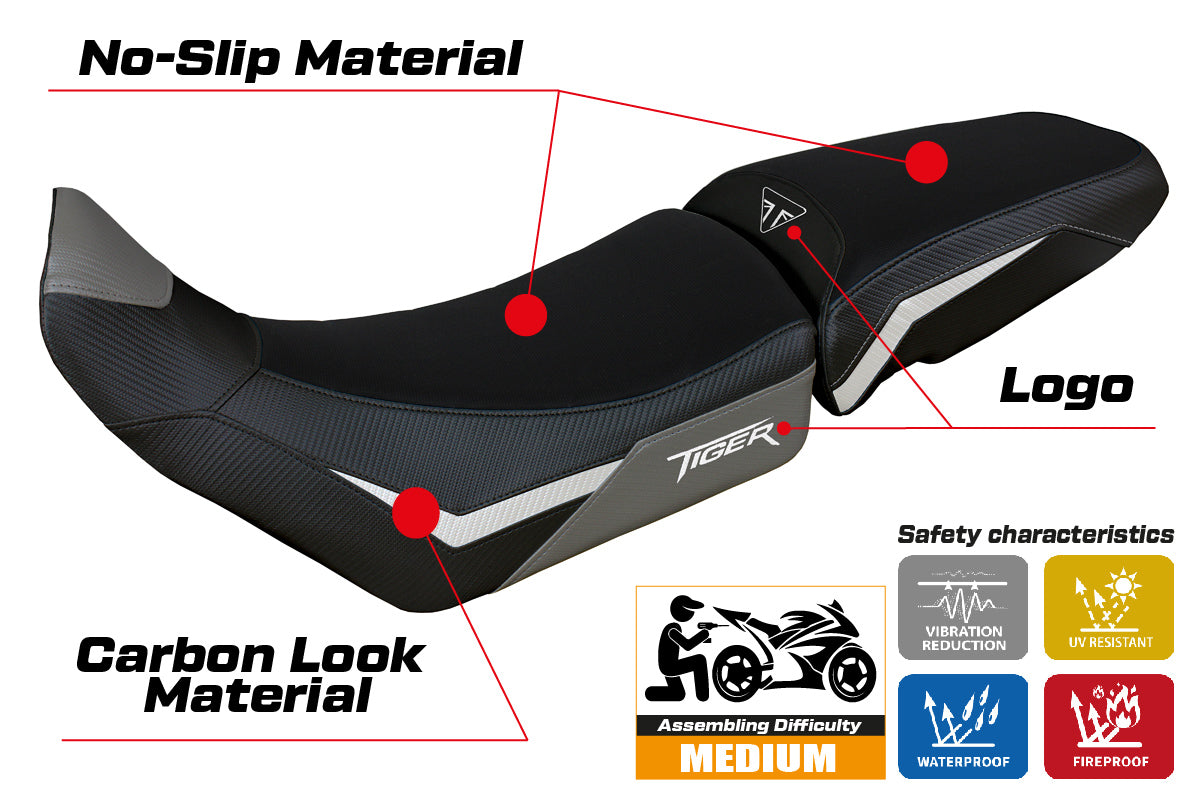 Triumph Tiger 900 2020-2023 Seat Cover Tappezzeria Italia in Grey White and Black