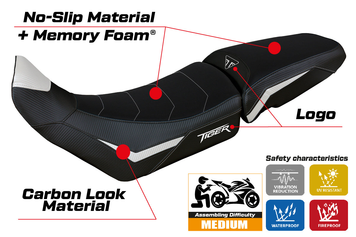 Triumph Tiger 900 2020-2023 Seat Cover Tappezzeria Italia Comfort in White and Black