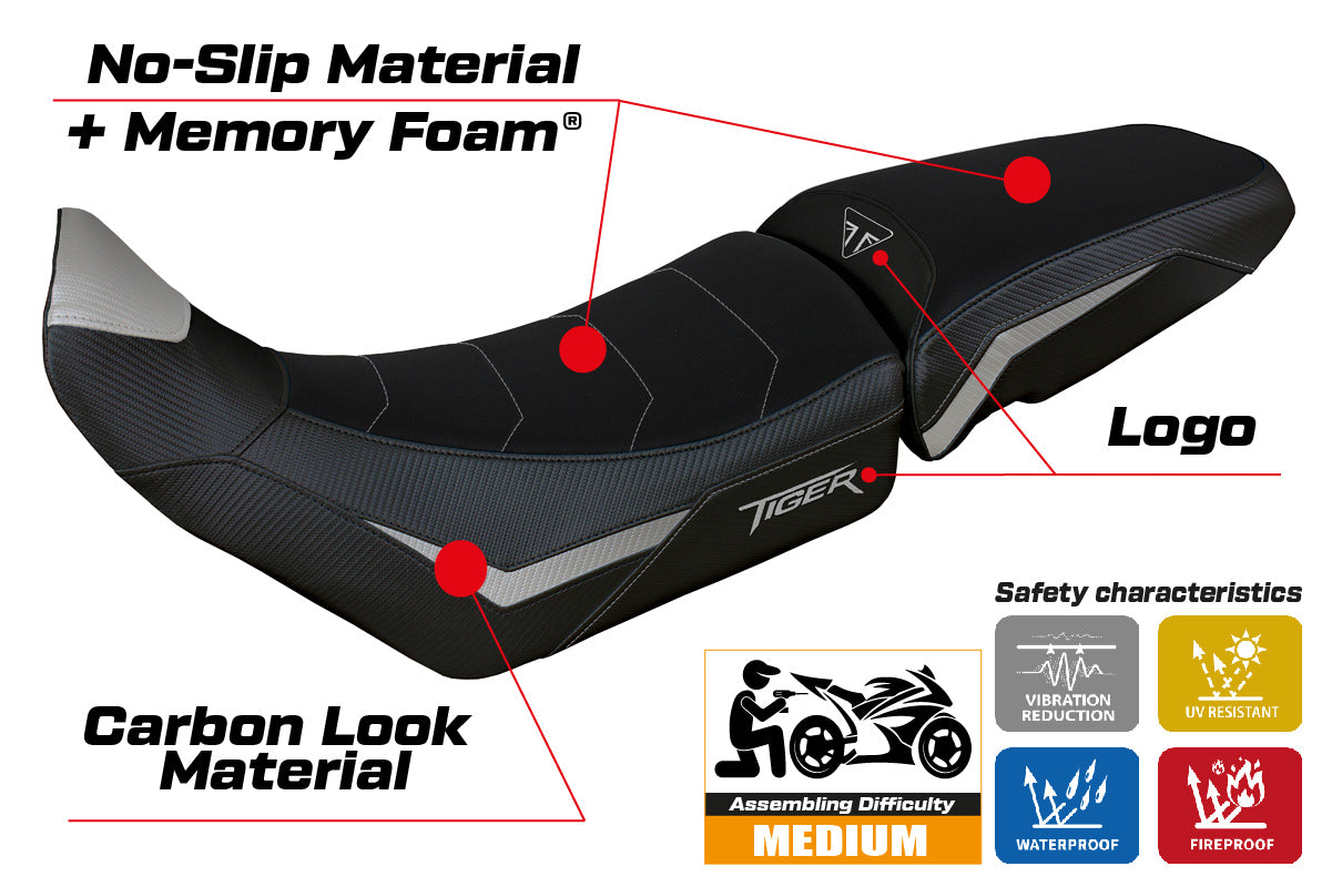 Triumph Tiger 900 2020-2023 Seat Cover Tappezzeria Italia Comfort Silver and Black