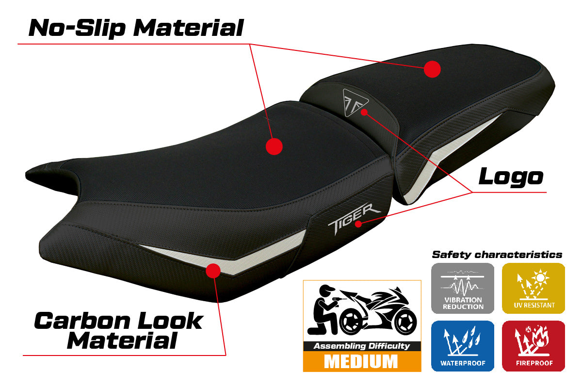 Triumph Tiger 900 2024 Seat Cover Tappezzeria Silver Black