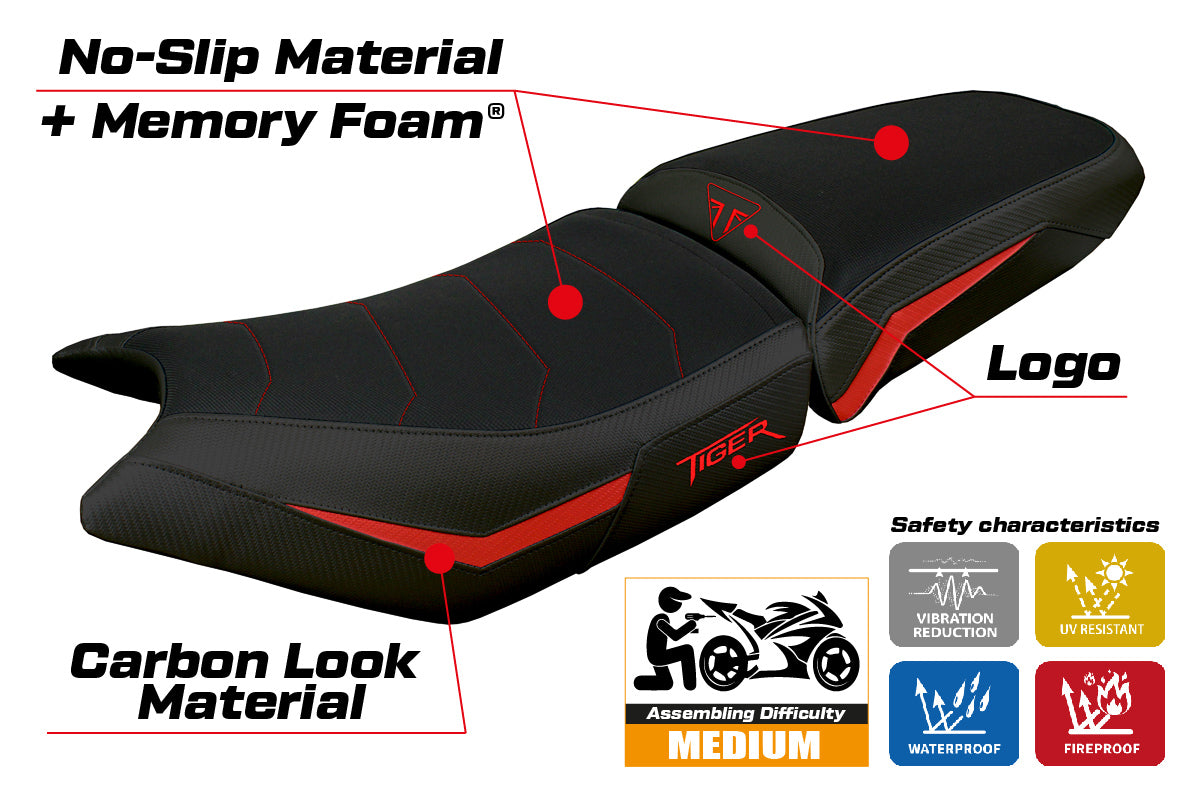 Triumph Tiger 900 2024 Seat Cover Tappezzeria Comfort Red Black