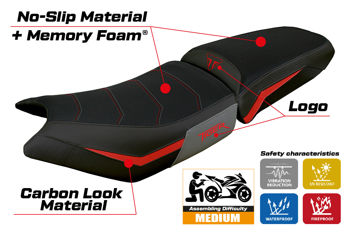 Triumph Tiger 900 2024 Seat Cover Tappezzeria Comfort Red Grey Black