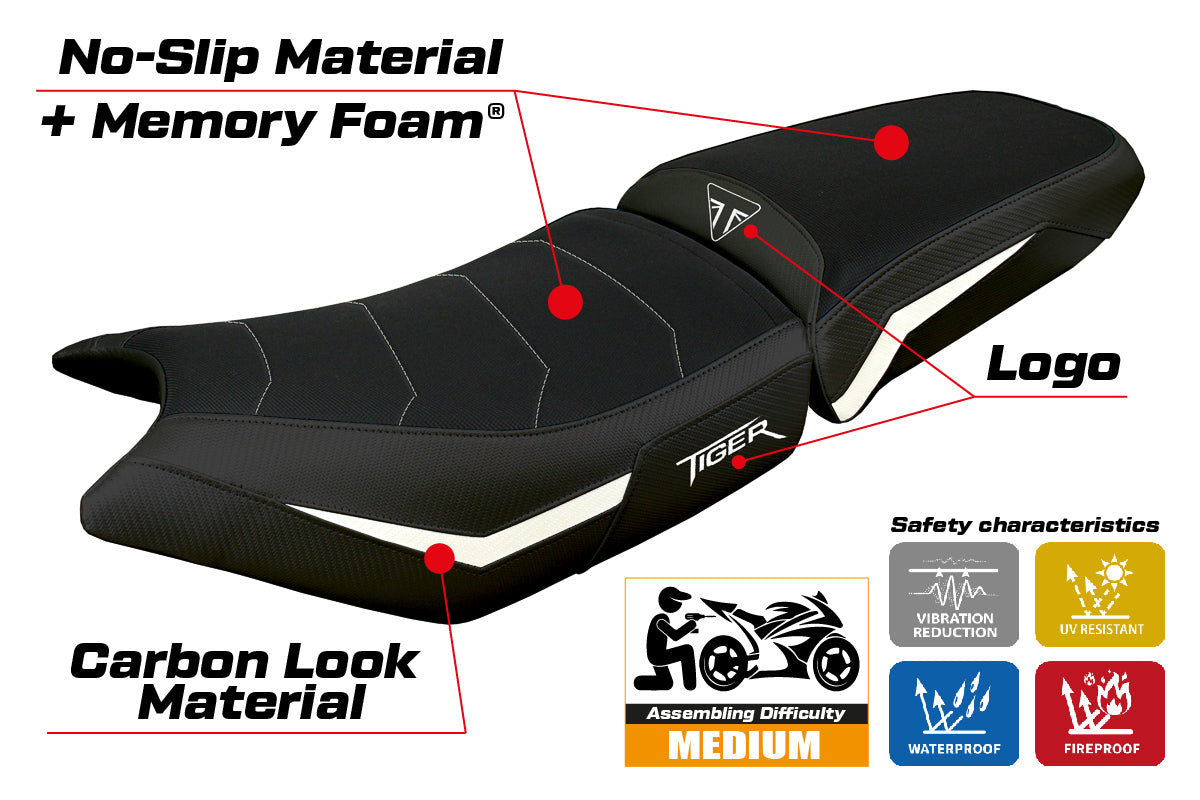 Triumph Tiger 900 2024 Seat Cover Tappezzeria Comfort White Black