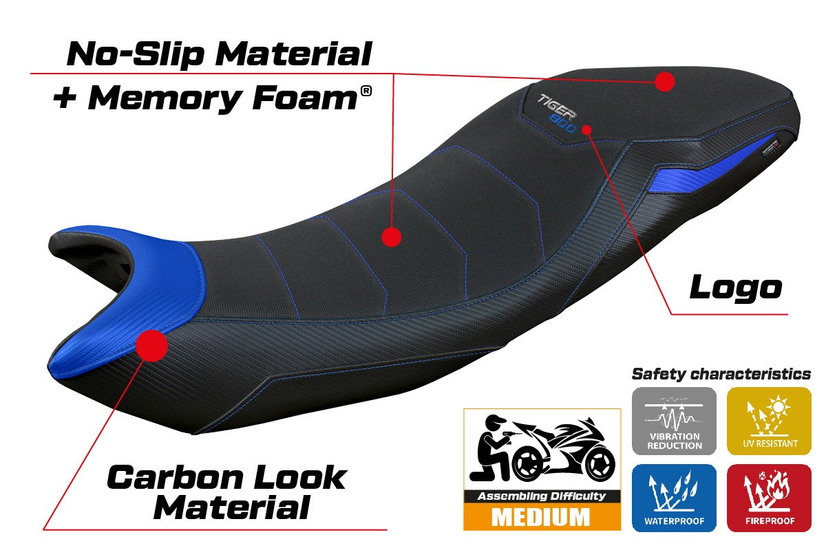 Triumph Tiger Sport 800 2025 Seat Cover Tappezzeria Comfort Blue Black