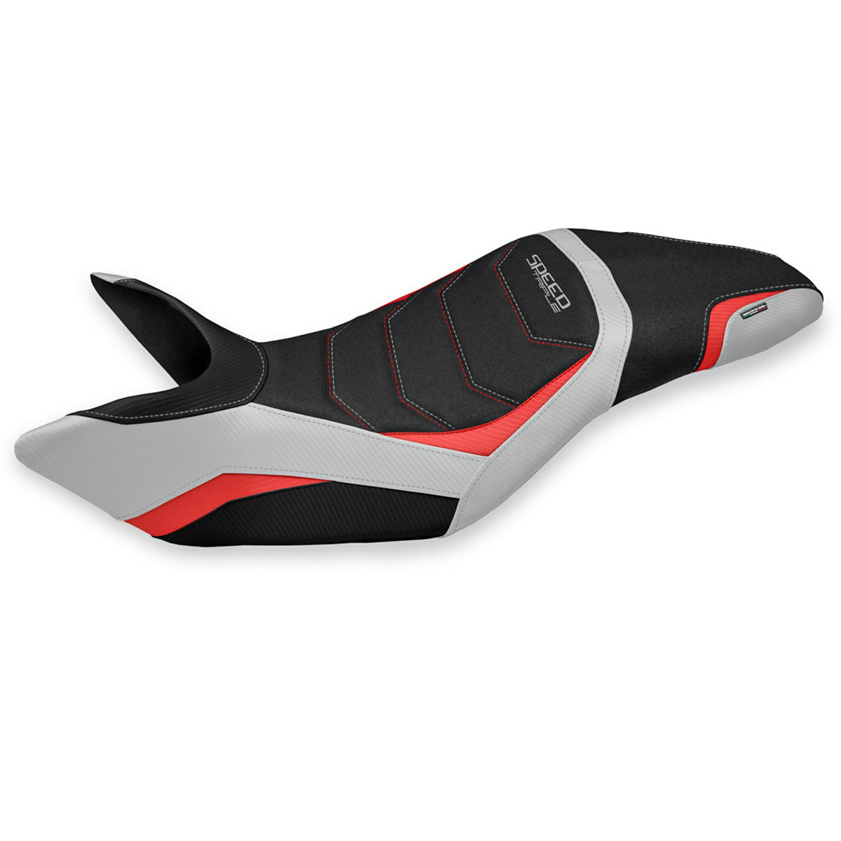 Triumph Speed Triple 2011-2015 Seat Cover Tappezzeria Italia Ultragrip in Silver and Red
