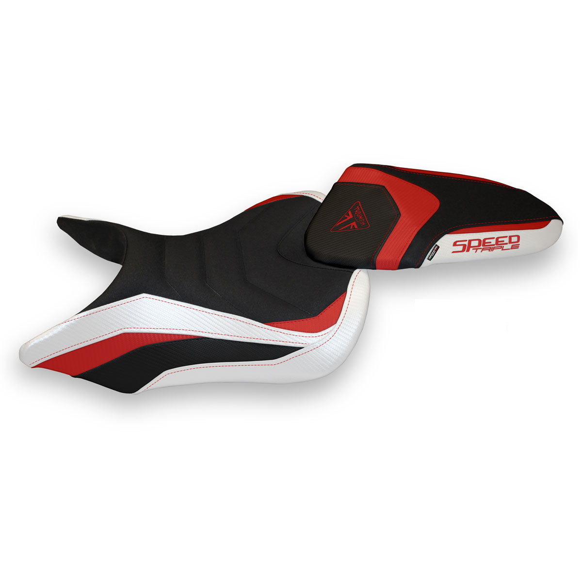 Triumph Speed Triple 2016-2021 Seat Cover Tappezzeria Italia Ultragrip in Red and White