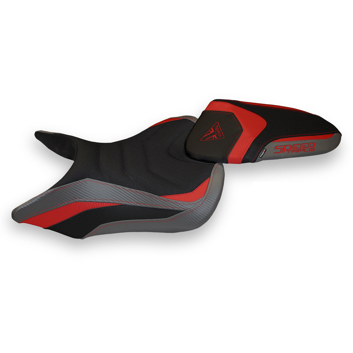 Triumph Speed Triple 2016-2021 Seat Cover Tappezzeria Italia Ultragrip in Red and Grey