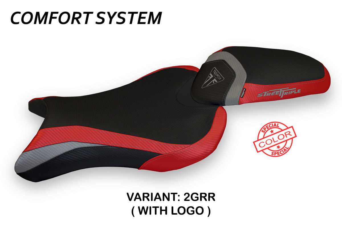 Triumph Street Triple 765 2017-2022 Seat Cover Tappezzeria Italia Comfort in Grey and Red