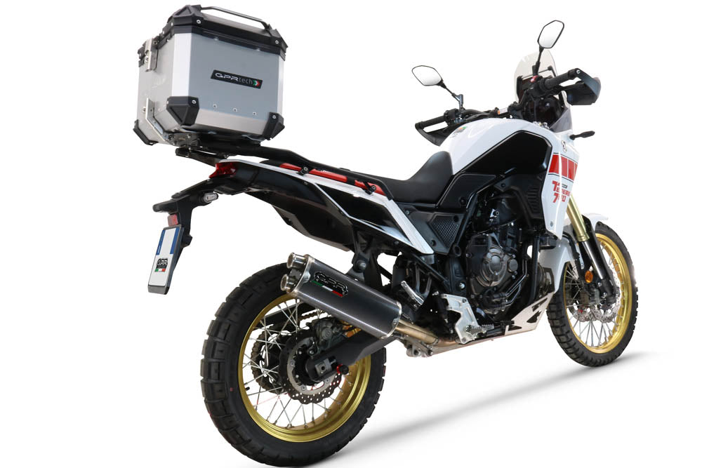 Yamaha Tenere 700 2021-2024 GPR Tech 35L Aluminum Top Case, Silver, with roof rack and mounting plate