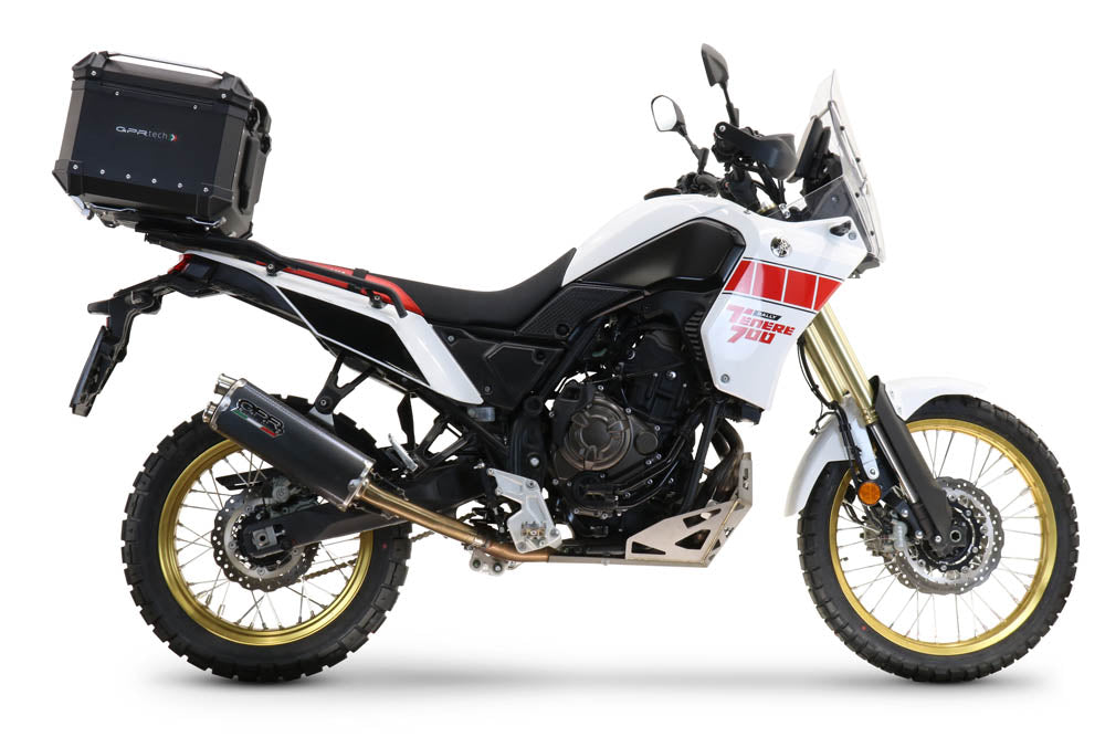 Yamaha Tenere 700 2019-2020 GPR Tech 55L Aluminum Top Case, Silver, with roof rack and mounting plate