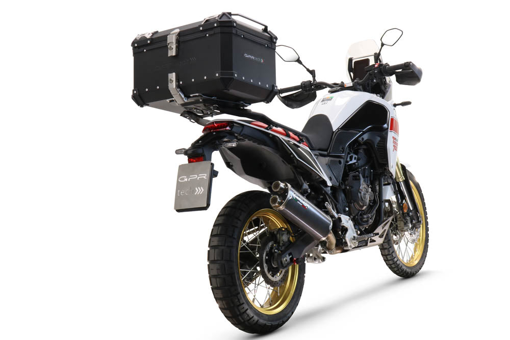 Yamaha Tenere 700 2019-2020 GPR Tech 55L Aluminum Top Case, Silver, with roof rack and mounting plate