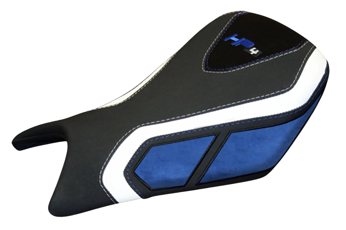 Volcano Seat Covers, BMW S1000RR HP4 2013-2014, Front, Carbon Look and Grip in Black and Blue