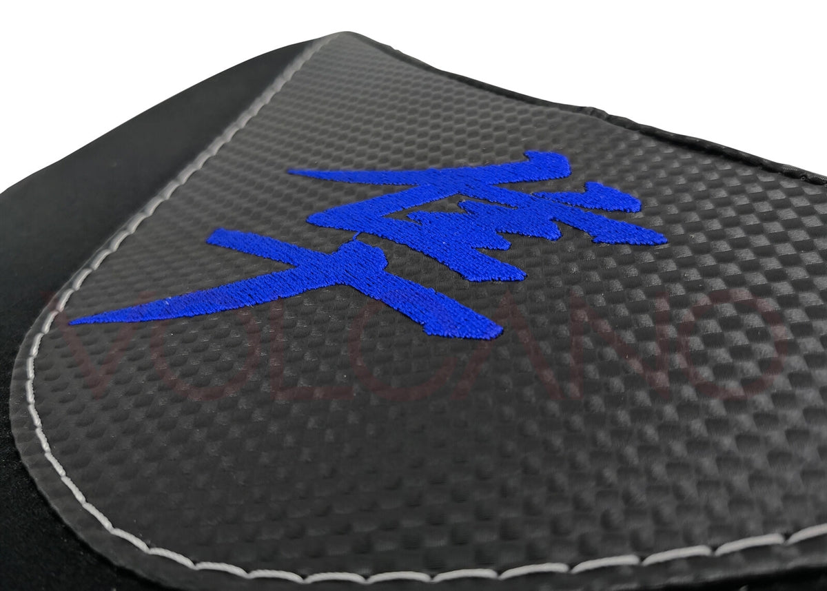 Volcano Seat Covers, Suzuki Hayabusa 2008-2020, Front and Rear, Carbon Look and Grip  in Black and Blue