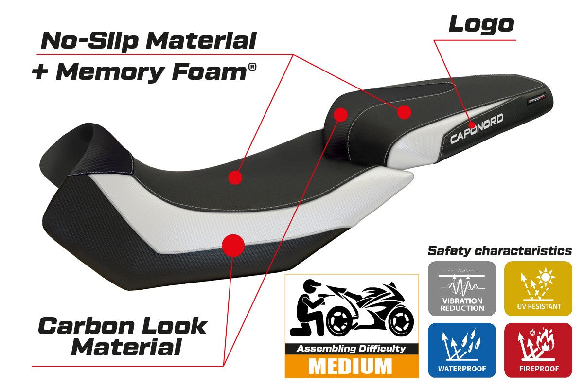 Aprilia Caponord 1200 2013-2016 2017 Seat Cover Tappezzeria Comfort White Black