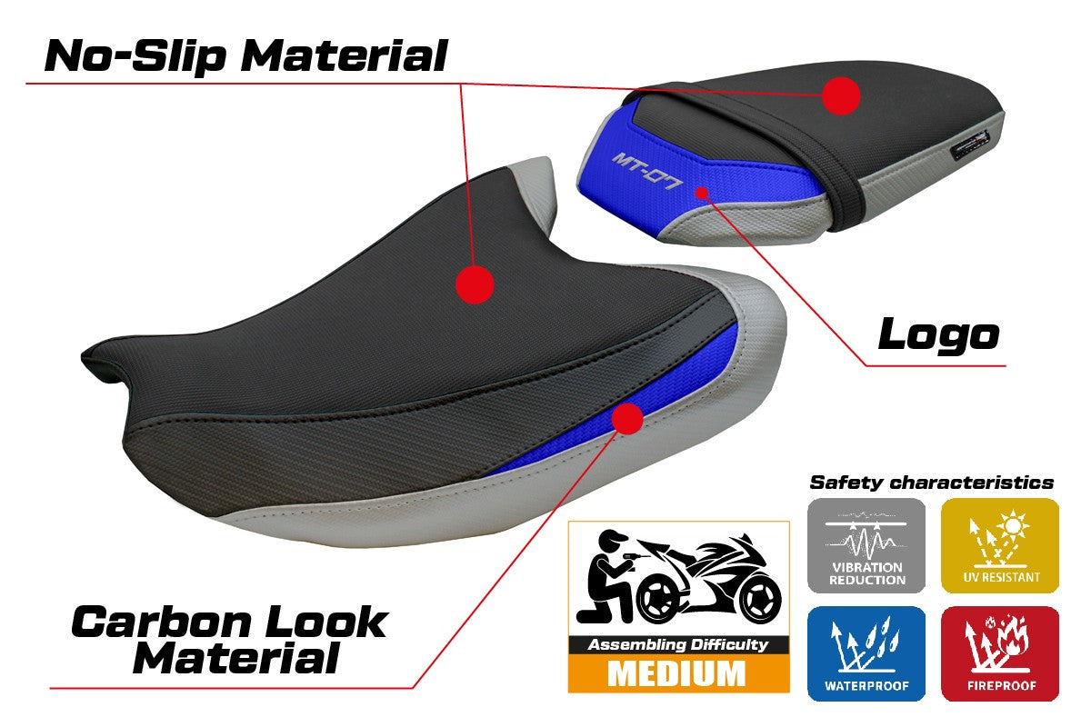 Yamaha MT-07 FZ07 2025 Seat Cover Tappezzeria Silver Blue Black