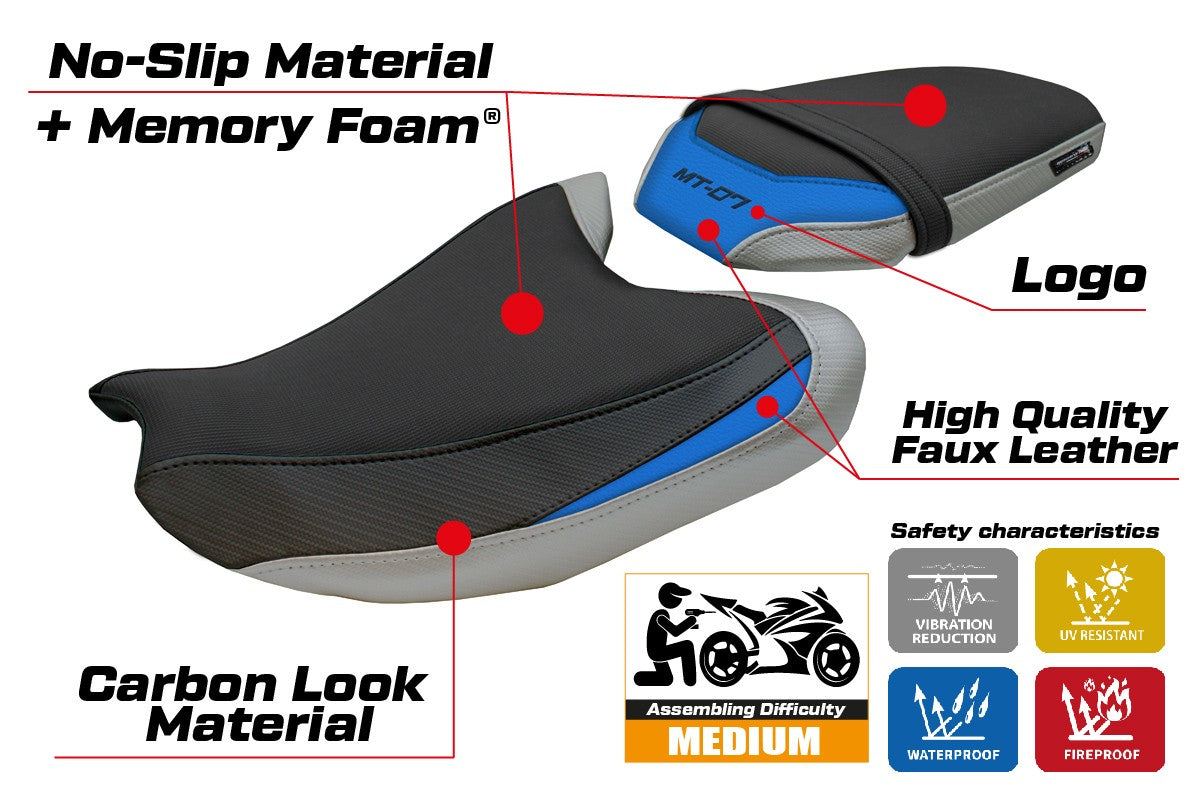 Yamaha MT-07 FZ07 2025 Seat Cover Tappezzeria Comfort Silver Light Blue Black