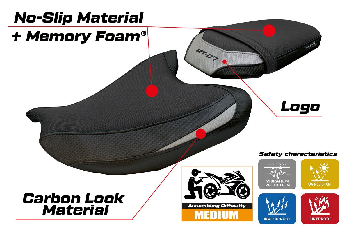 Yamaha MT-07 FZ07 2025 Seat Cover Tappezzeria Comfort Silver Black