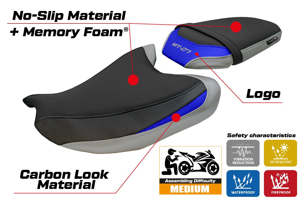 Yamaha MT-07 FZ07 2025 Seat Cover Tappezzeria Comfort Silver Blue Black