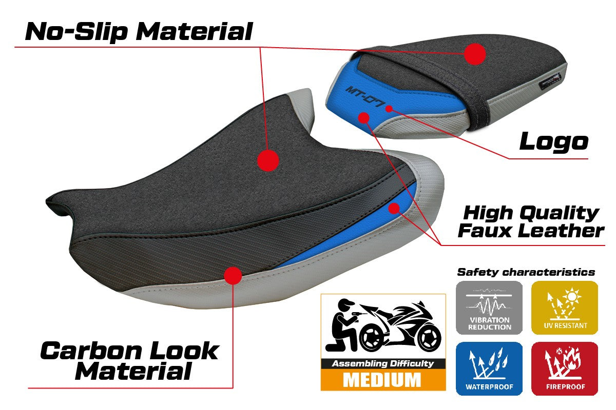 Yamaha MT-07 FZ07 2025 Seat Cover Tappezzeria Ultragrip Silver Light Blue Black