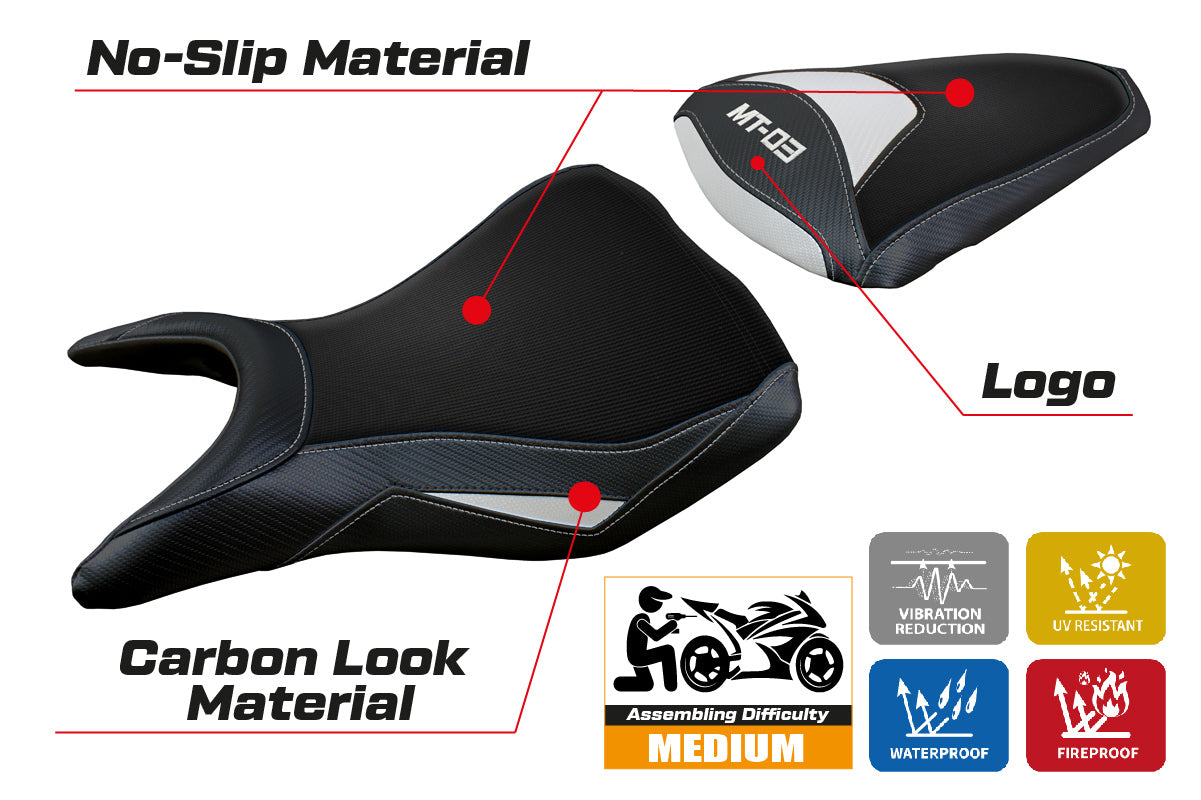 Yamaha MT-03 FZ03 2020-2024 Seat Cover Tappezzeria Italia in White and Black