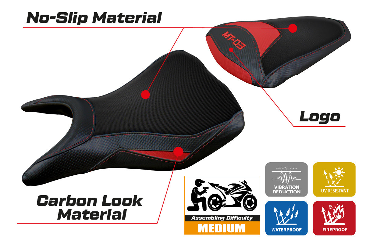 Yamaha MT-03 FZ03 2020-2024 Seat Cover Tappezzeria Italia in Red and Black