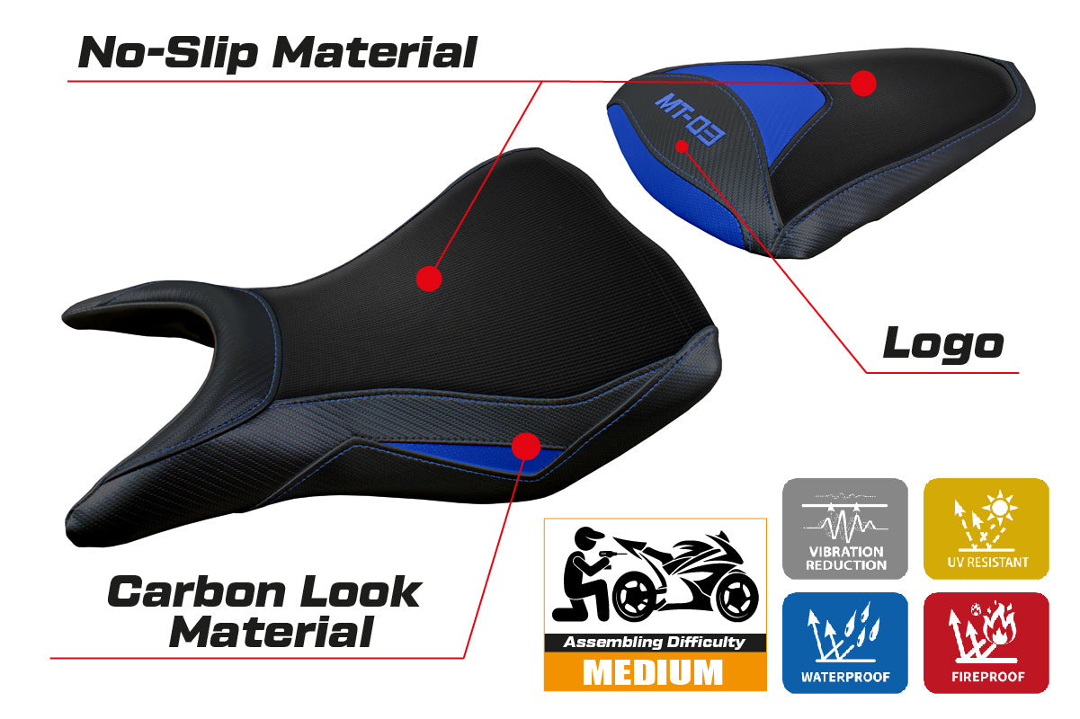 Yamaha MT-03 FZ03 2020-2024 Seat Cover Tappezzeria Italia in Blue and Black