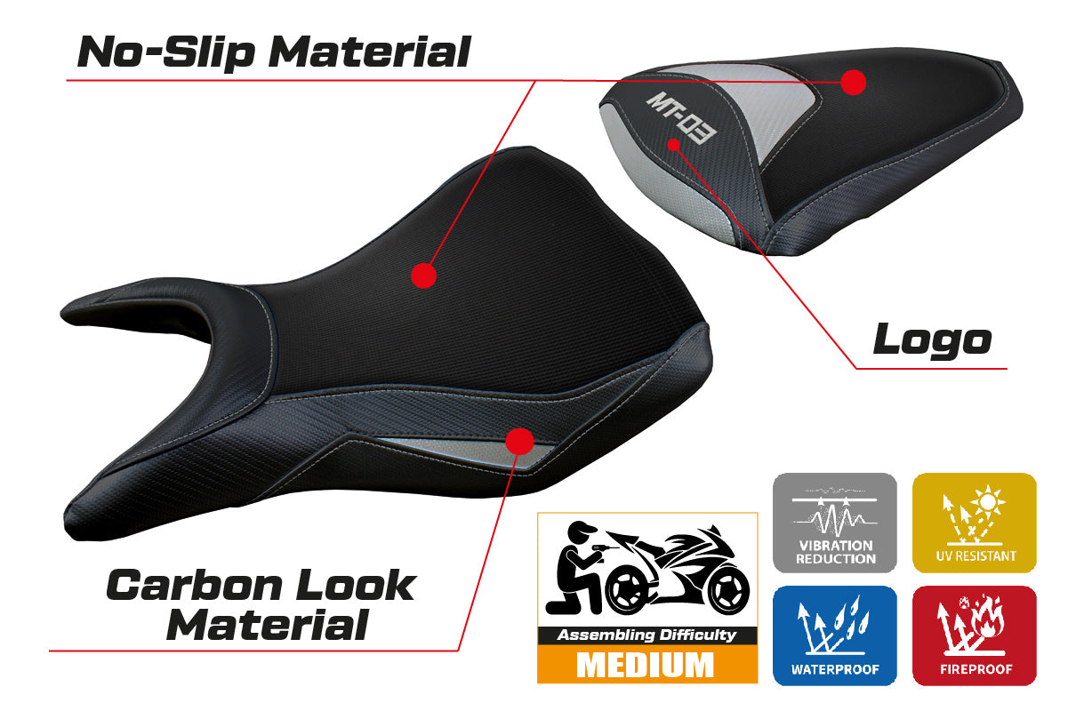 Yamaha MT-03 FZ03 2020-2024 Seat Cover Tappezzeria Italia in Silver and Black