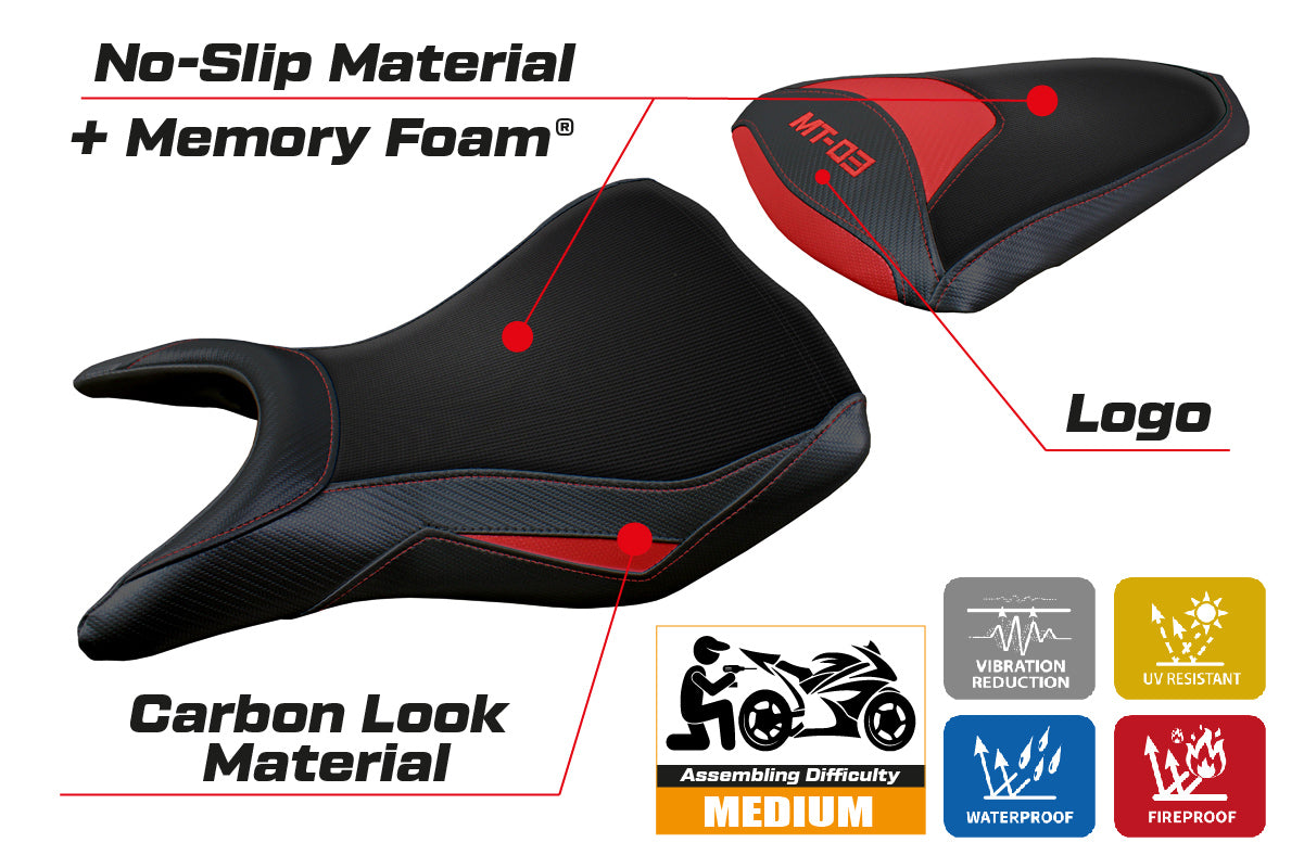 Yamaha MT-03 FZ03 2020-2024 Seat Cover Tappezzeria Italia Comfort in Red and Black