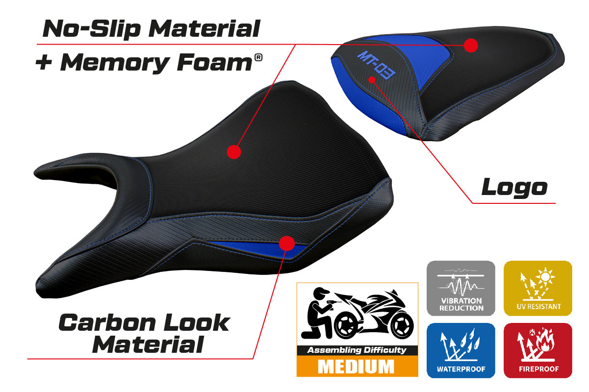 Yamaha MT-03 FZ03 2020-2024 Seat Cover Tappezzeria Italia Comfort in Blue and Black