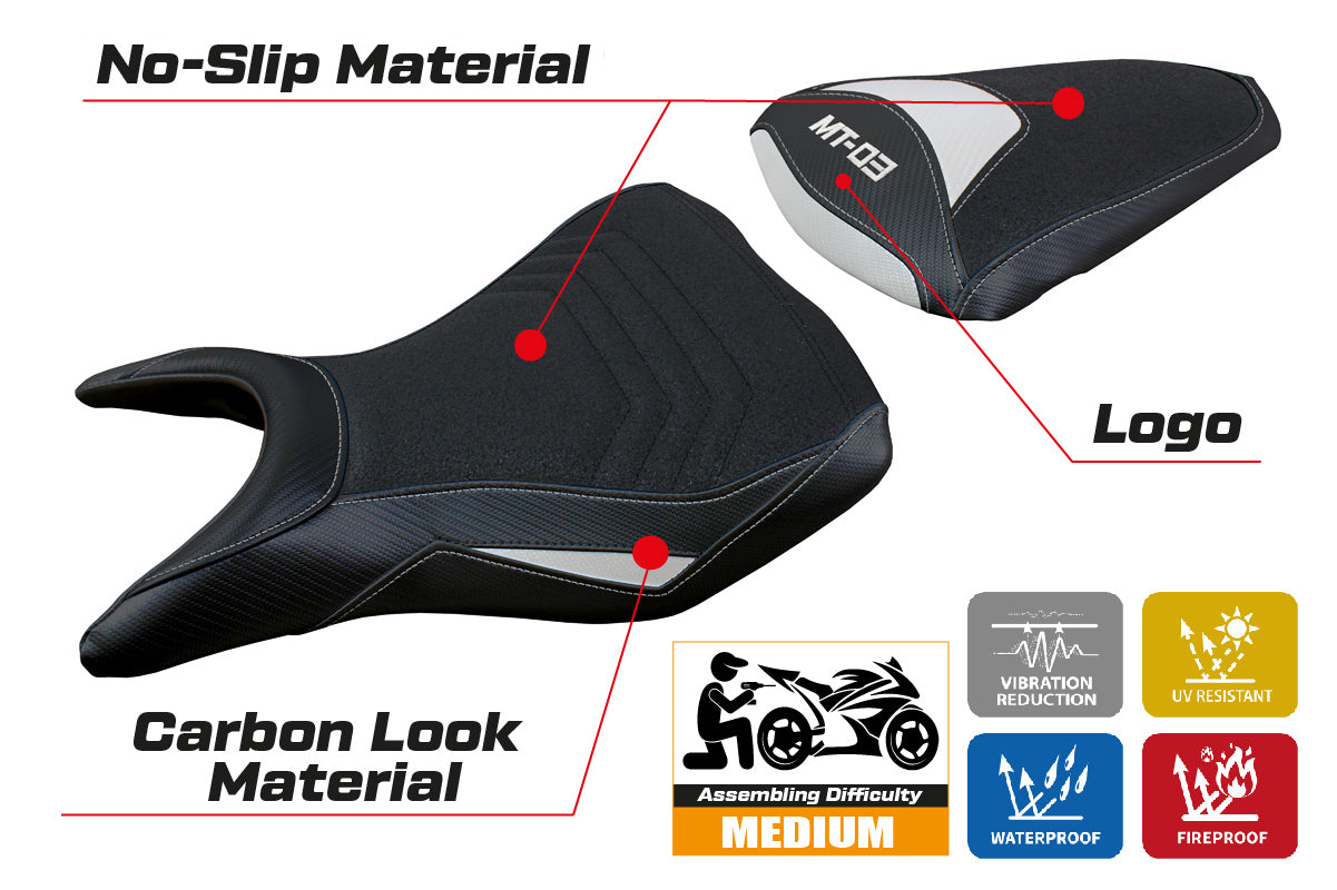 Yamaha MT-03 FZ03 2020-2024 Seat Cover Tappezzeria Italia Ultragrip in White and Black
