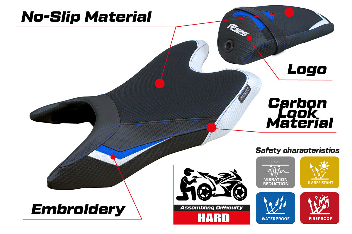 Yamaha YZF R125 2019-2023 Seat Cover Tappezzeria Italia in White and Blue