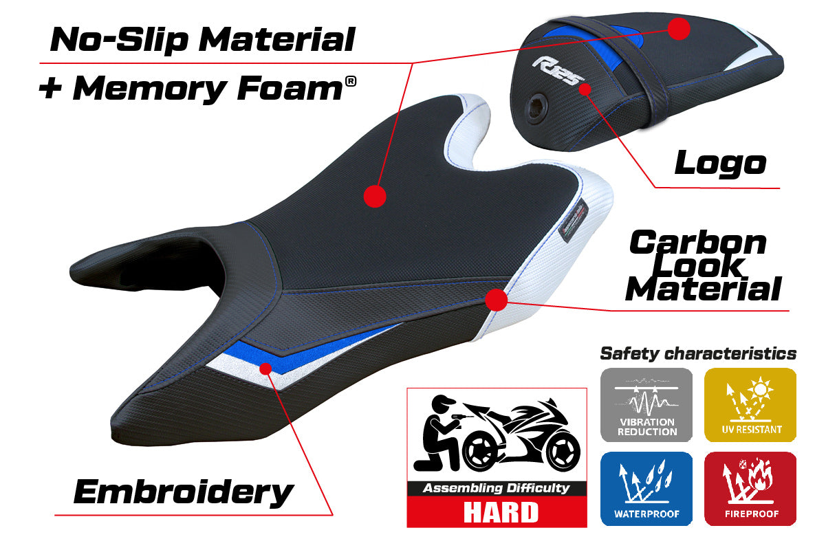 Yamaha YZF R125 2019-2023 Seat Cover Tappezzeria Italia Comfort in White and Blue