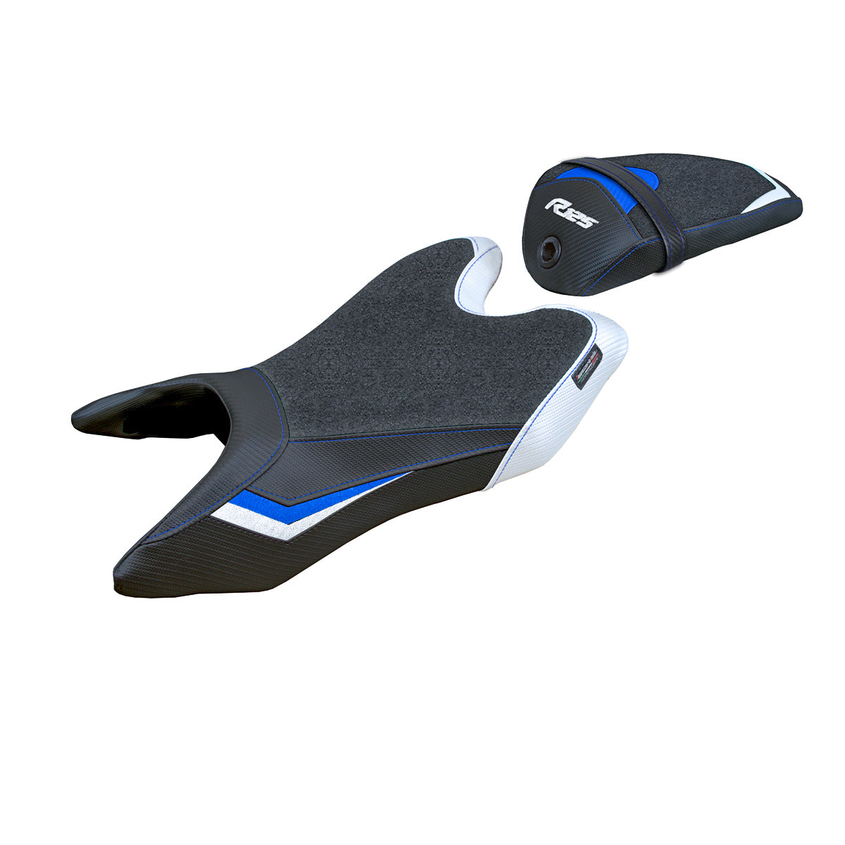 Yamaha YZF R125 2019-2023 Seat Cover Tappezzeria Italia Ultragrip in White and Blue