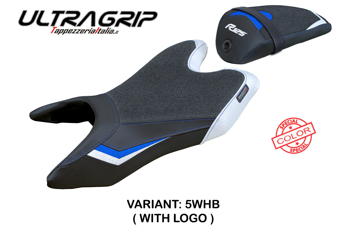 Yamaha YZF R125 2019-2023 Seat Cover Tappezzeria Italia Ultragrip in White and Blue