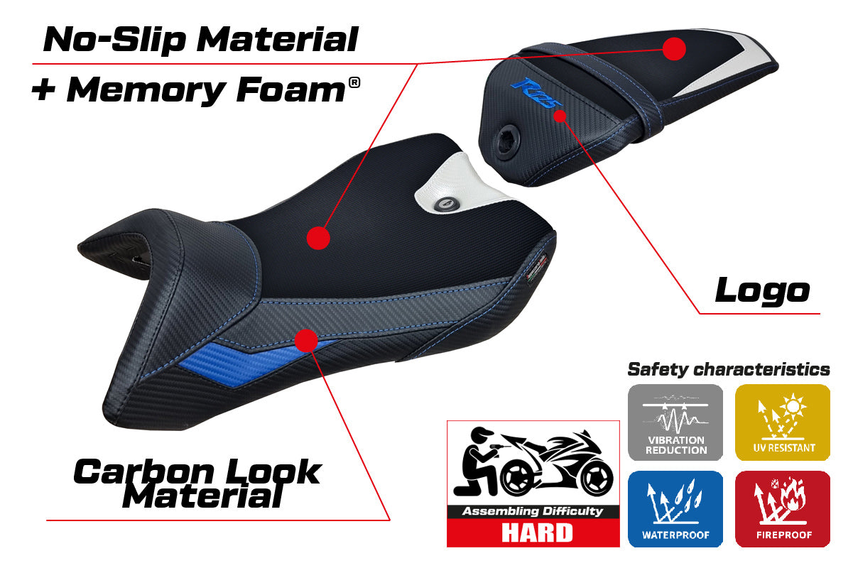 Yamaha YZF R125 2016-2018 Seat Cover Tappezzeria Italia Comfort in White, Blue and Black
