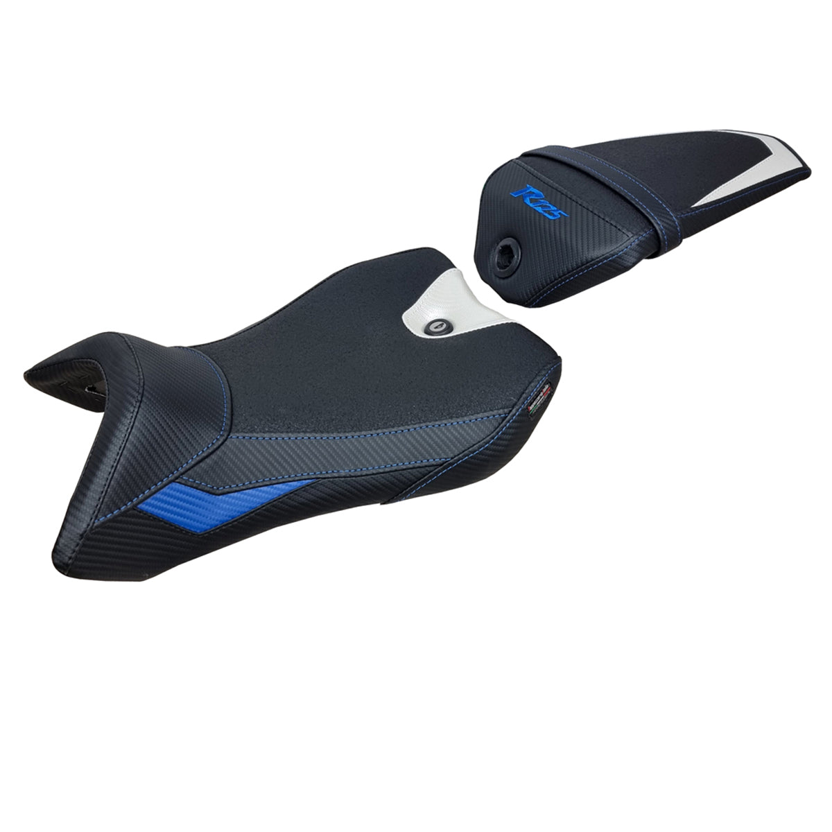 Yamaha YZF R125 2016-2018 Seat Cover Tappezzeria Italia Ultragrip in White, Blue and Black