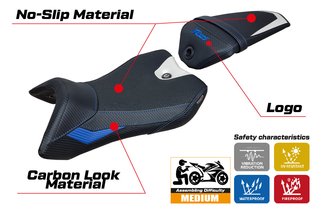 Yamaha YZF R125 2016-2018 Seat Cover Tappezzeria Italia Ultragrip in White, Blue and Black