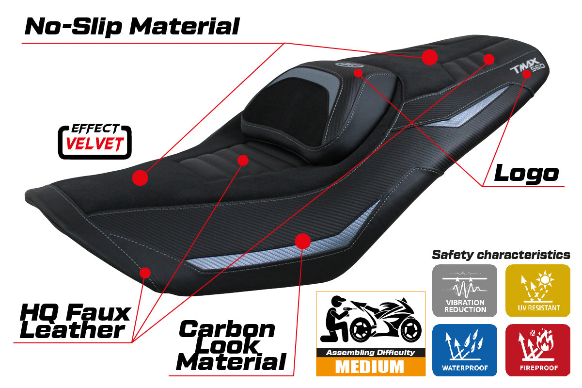 Yamaha T-Max 560 2022-2025 Seat Cover Tappezzeria Italia in Grey and Black