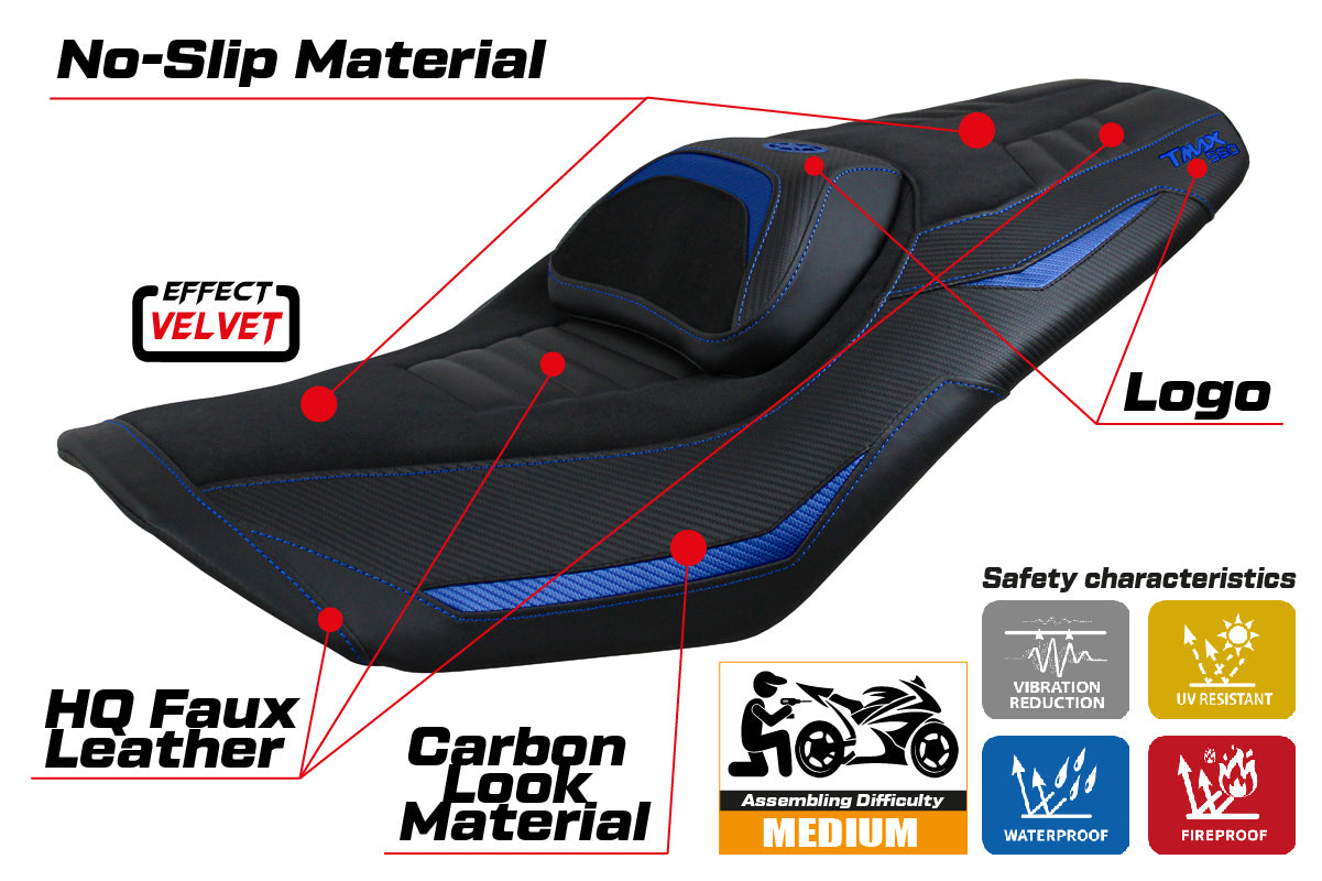 Yamaha T-Max 560 2022-2025 Seat Cover Tappezzeria Italia in Blue and Black