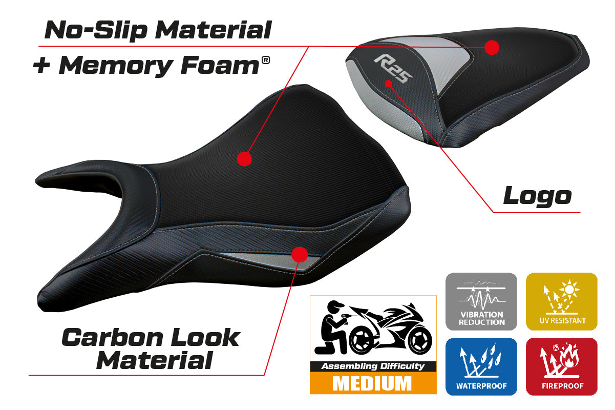 Yamaha YZF R25 2014-2020 Seat Cover Tappezzeria Italia Comfort in Silver