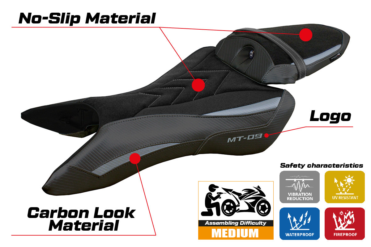 Yamaha MT-09 2024 Seat Cover Tappezzeria Ultragrip Suede Grey Black