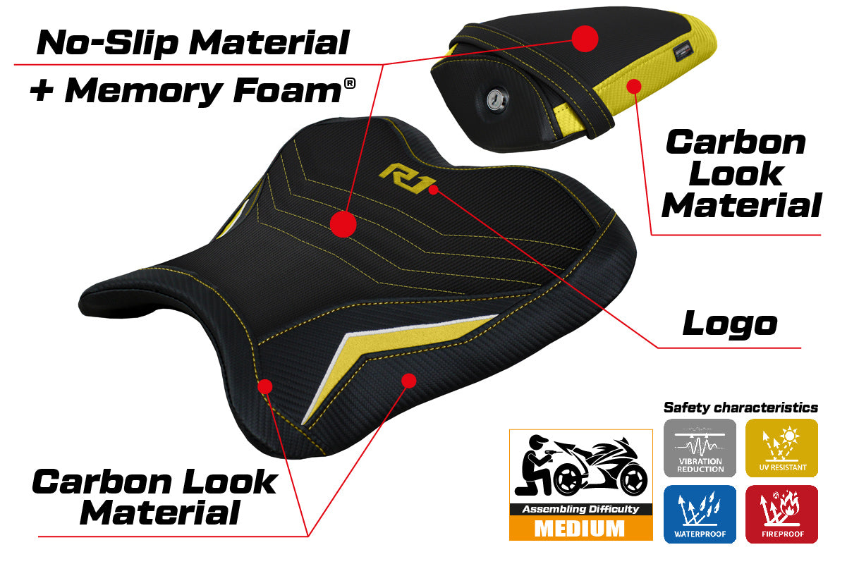Yamaha YZF R1 2015-2025 Seat Cover Tappezzeria Italia Comfort in Yellow and White SE