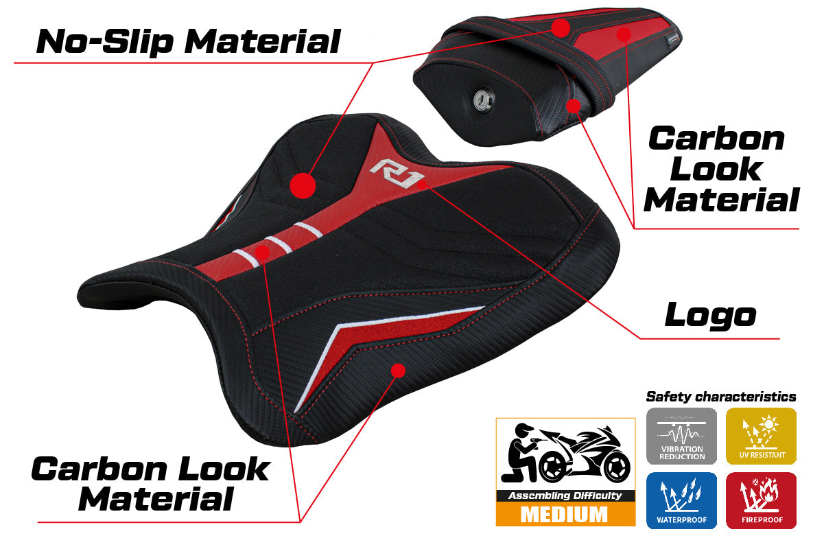 Yamaha YZF R1 2015-2025 Seat Cover Tappezzeria Italia Ultragrip in Red and White SE