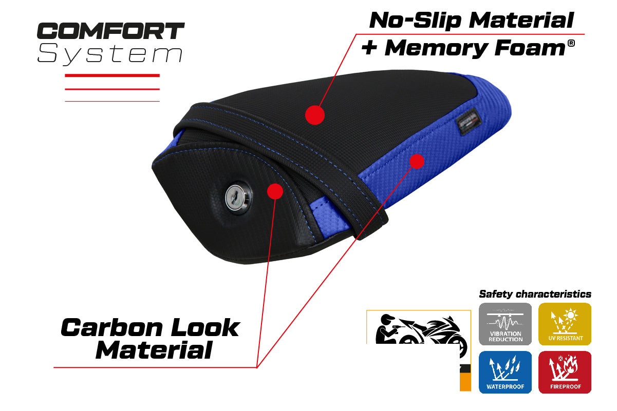 Yamaha YZF R1M 2015-2025 Rear Seat Cover Tappezzeria Italia Comfort in Blue and Black