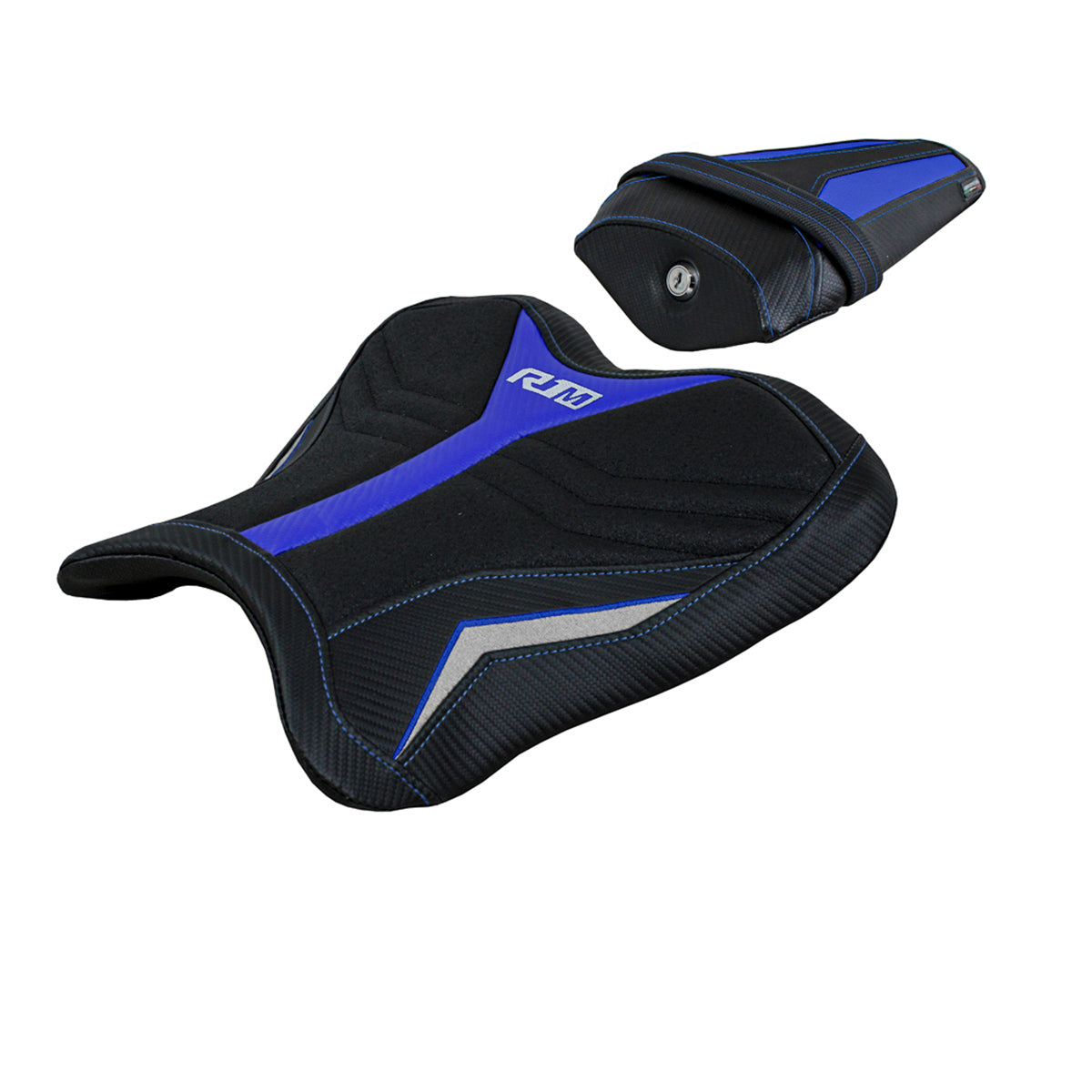 Yamaha YZF R1M 2015-2025 Seat Cover Tappezzeria Italia Ultragrip in Blue and Silver